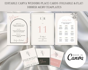 Ultimate Canva Wedding Place Card, Menu, Seating Chart Bundle | Minimalist Wedding | Printable | Modern Wedding Template | Pink Calligraphy