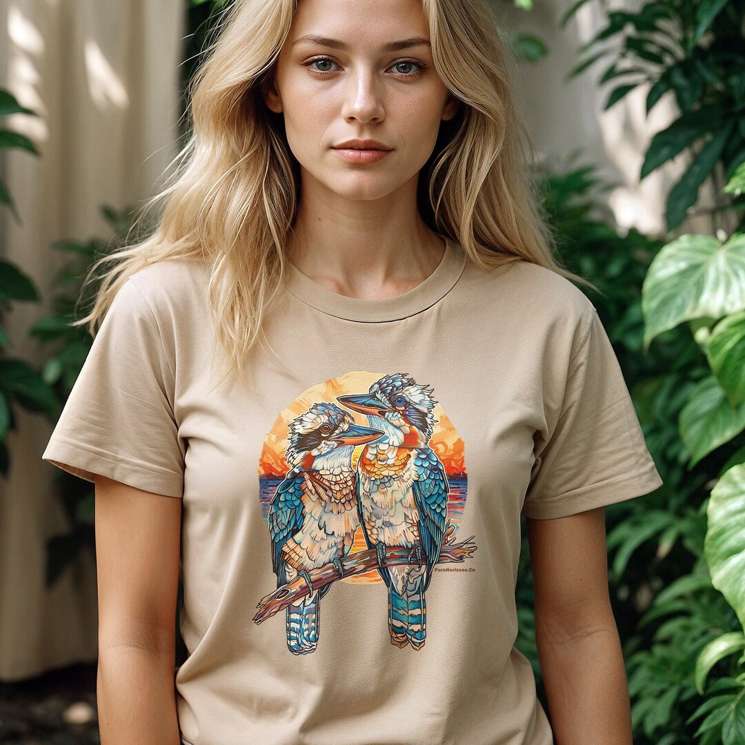 Kookaburra Pair Horizon Tee, Vibrant Bird Art T-shirt, Pure Horizons ...