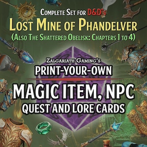 DnD Lost Mine of Phandelver Afdrukbare DM-hand-outs: kaarten voor elke zoektocht, NPC, magische items en verhalen (ook voor The Shattered Obelisk, hoofdstukken 1-4)