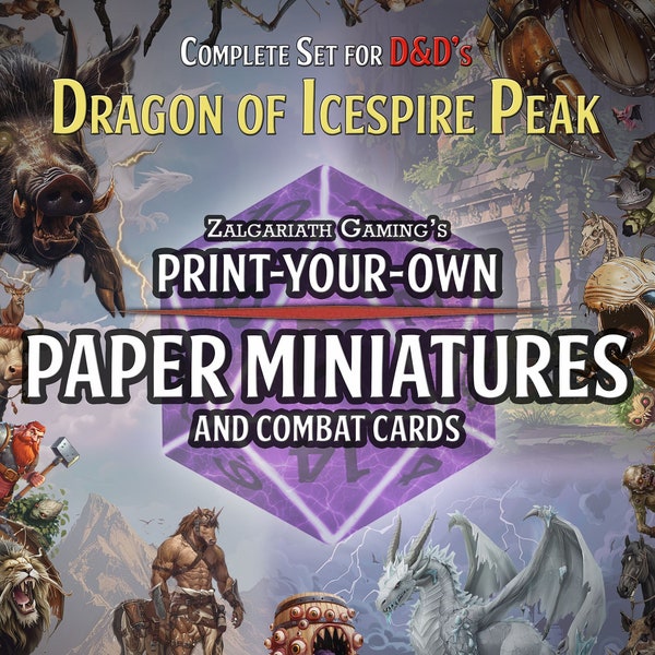 Minis cartes en papier imprimables D&D Dragon of Icespire Peak et créatures