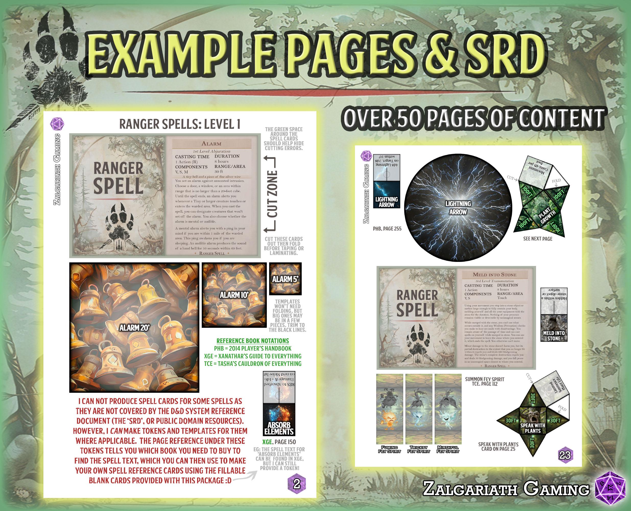 D&amp;D Ranger Spell Card Toolbox: Printable Cards, Area of Effect aoe ...