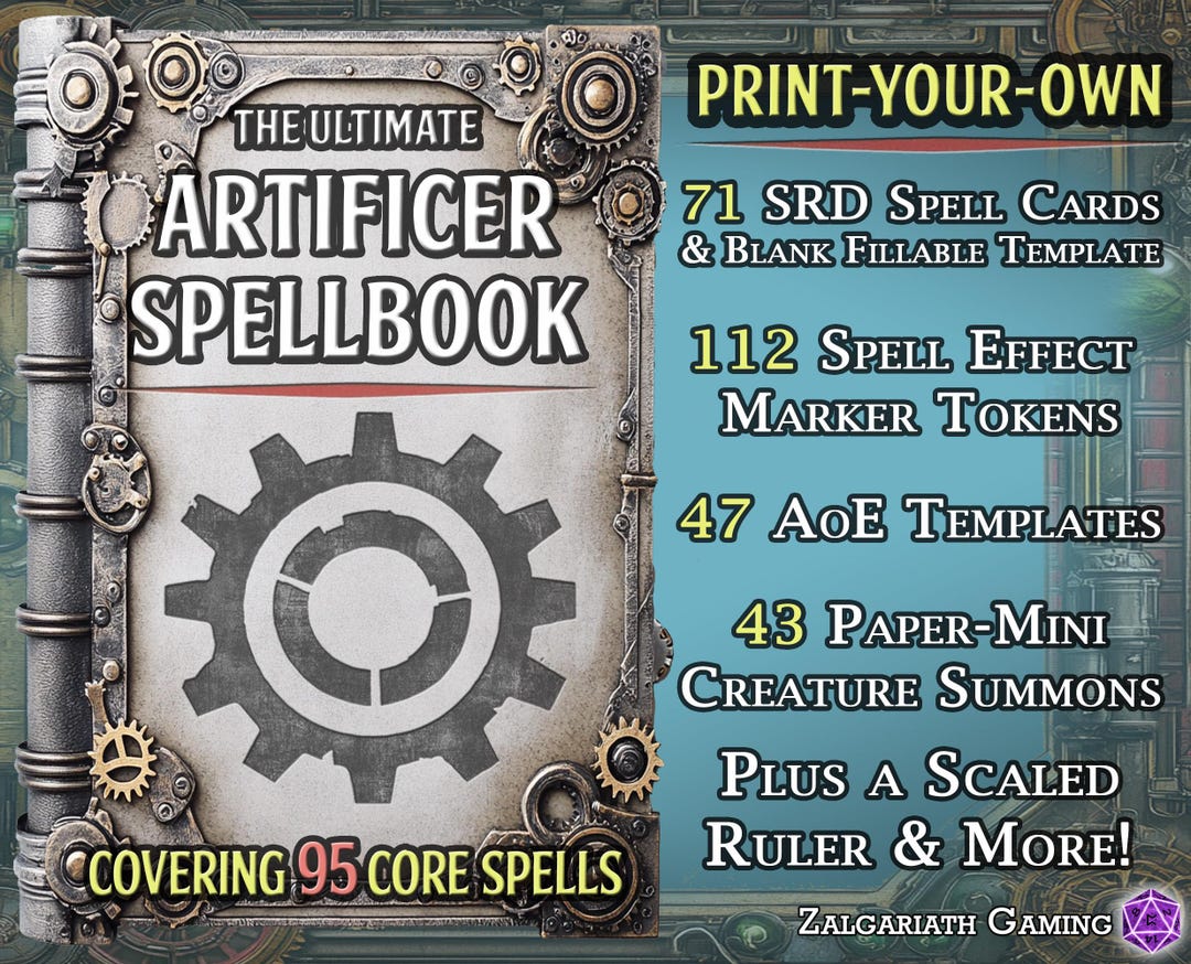 D&amp;D Artificer Spell Toolbox: Printable Spell Cards, Area of Effect Aoe ...