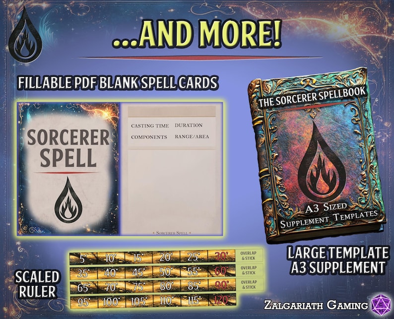 Dnd Spell Ruler Dnd 5e Sorcerer Spellbook Kit: Spell Cards, Tokens, Templates, Minis ...