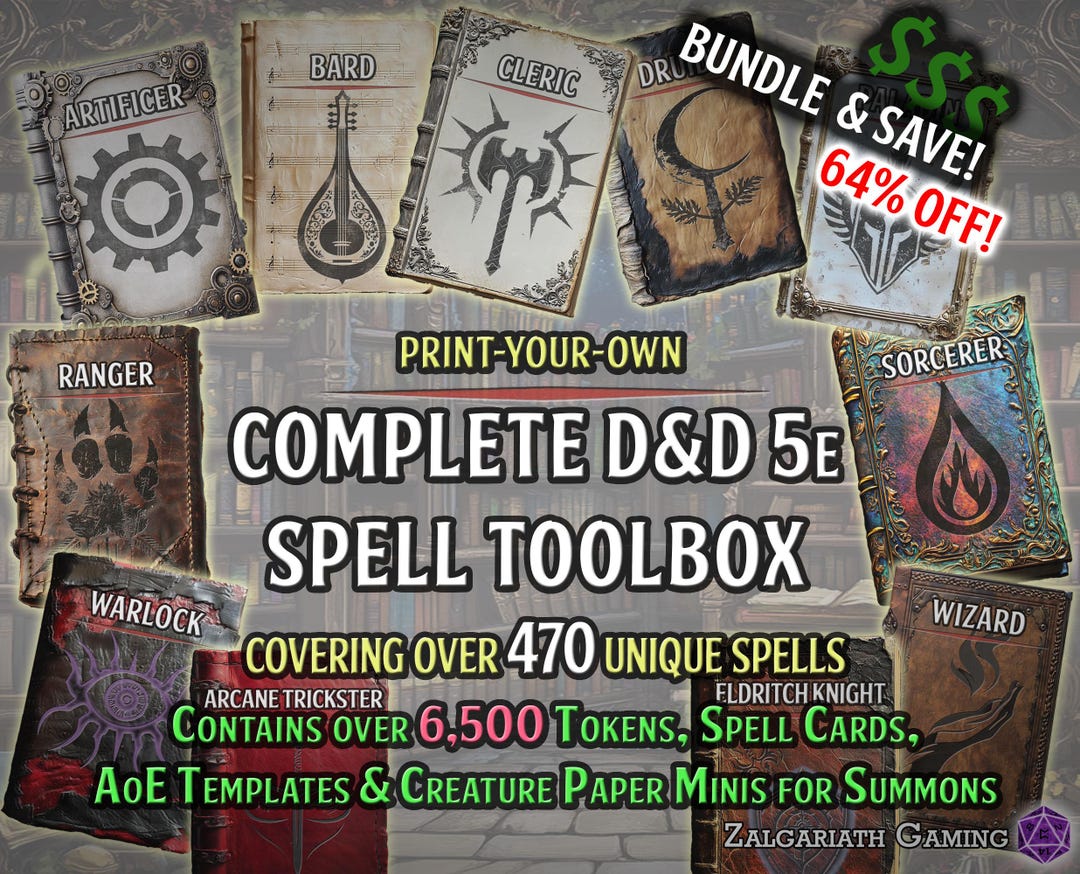 The Complete D&amp;D 5e Spell Card Toolbox: Printable Cards, Area of Effect ...