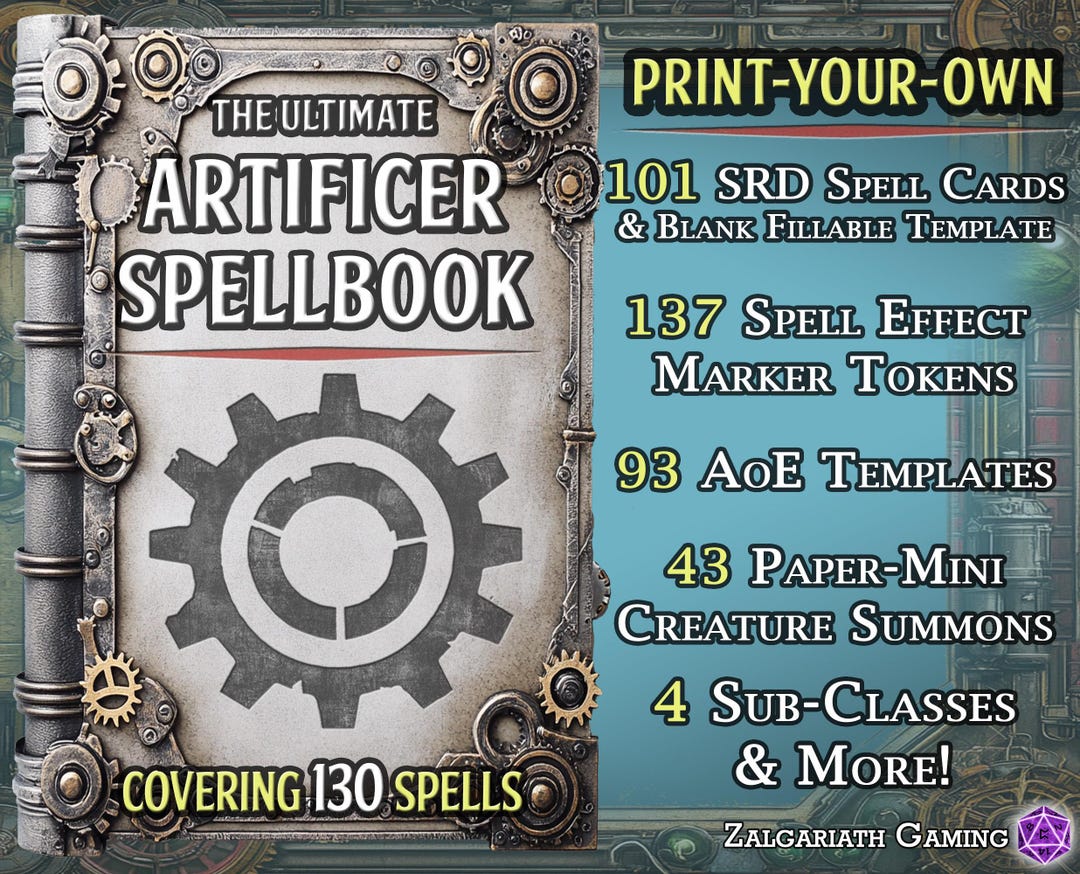 D&amp;D Artificer Spell Card Toolbox: Printable Cards, Area of Effect (aoe ...
