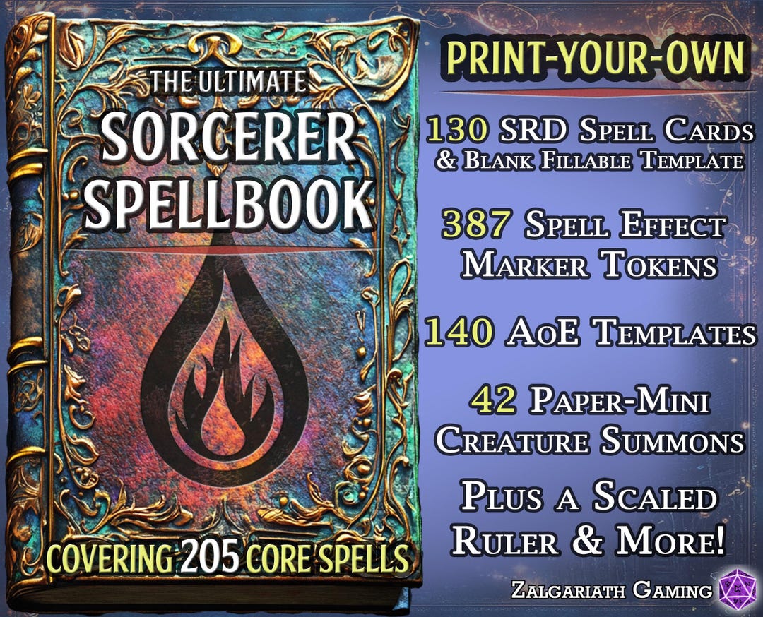 D&amp;D Sorcerer Spell Toolbox: Printable Spell Cards, Area of Effect aoe ...