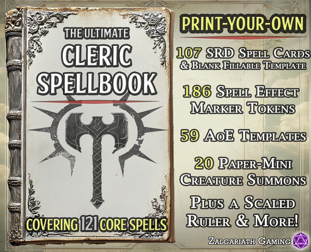 D&amp;D Cleric Spell Toolbox: Printable Spell Cards, Area of Effect aoe ...
