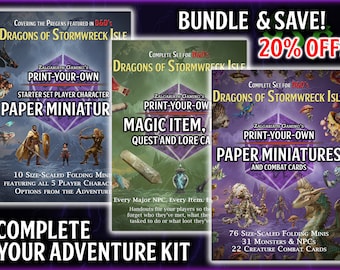 DnD Dragons of Stormwreck Isle Printable Paper Minis and DM Card Super Bundle