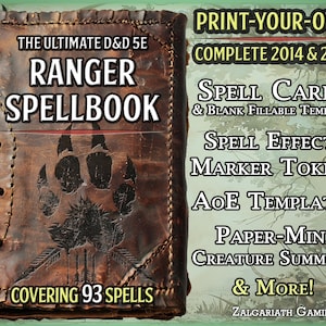 Boîte à outils D&D Ranger (2014 et 2024) : cartes sort imprimables, modèles de zone d'effet, marqueurs d'état de sort et figurines en papier d'invocation de créature