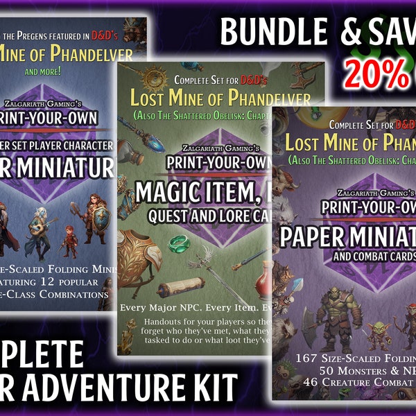 DnD Lost Mine of Phandelver Pappersminisar & DM-kortpaket (utskrivbart)