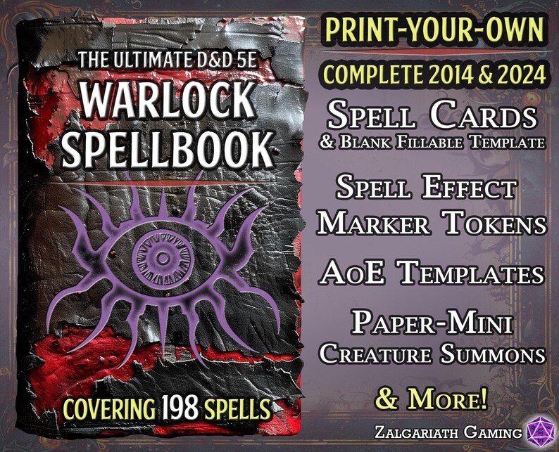 Dnd Warlock Spellbook Kit: Spell Cards, Tokens, Templates, Minis ...