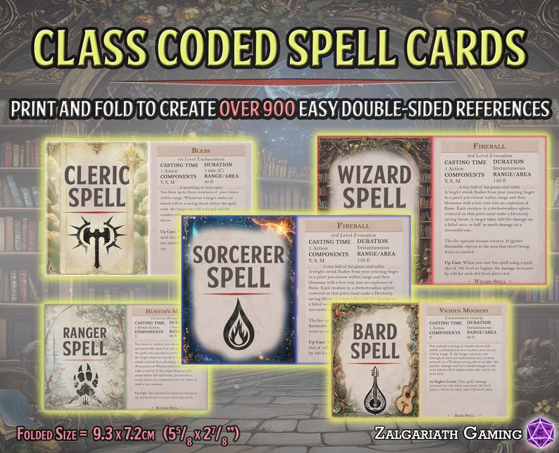 The Complete D&amp;D 5e Spellbook: Printable Spell Cards, Area of Effect ...