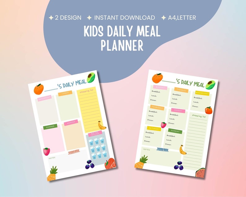 Kids Meal Planner Printable Menu Kids Meal Prep Planner Kids Food ...