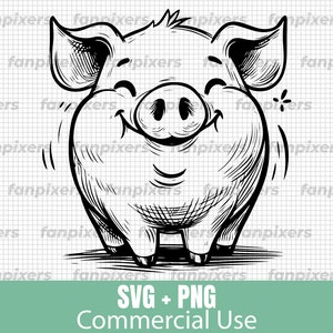 Lindo cerdo feliz SVG y PNG, perfecto para uso comercial, descarga digital, proyectos de bricolaje, camisetas, pegatinas y más.