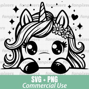 Peeking süßes Einhorn SVG PNG, Einhorn Clip Art, Einhorn Kawaii SVG, Einhorn svg, Silhouette Cut File, SVG-Dateien für Cricut und kommerzielle Nutzung
