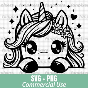 Peeking Cute Unicorn SVG PNG, Unicorn Clip Art, Unicorn kawaii SVG, Unicorn svg, Silhouette Cut File,svg Files for Cricut, Commercial Use