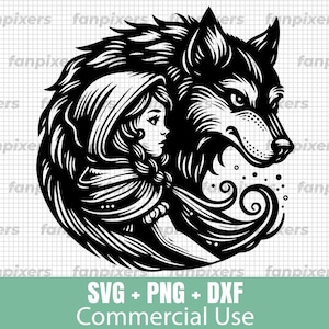 Little Red Riding Hood and the Wolf SVG, PNG, and DXF for Commercial Use. Perfect for digital download on shirts, stickers & D.I.Y. projects
