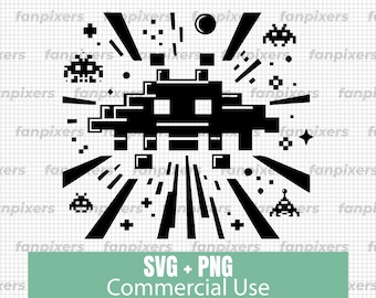 8-Bit Space Invaders SVG PNG: Retro Game Graphics (Digital Download)