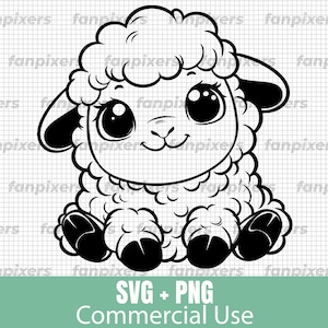 Cute Baby Sheep Sitting SVG e PNG, uso commerciale, download digitale, perfetto per progetti fai da te, adesivi e magliette.