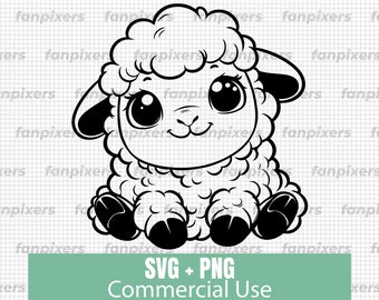 Sitting Baby Sheep SVG, Lamb PNG, Farm Animal Clipart (Digital Download)