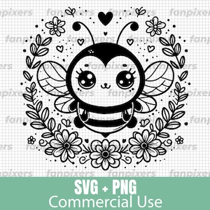Cute Floral Bee SVG PNG, Botanical Bee Svg, Cute Baby Bee Svg, SVG Files for Cricut, Commercial Use, Instant Digital Download, Animal