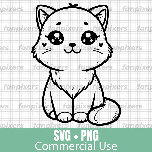 Cute white kitten SVG and PNG files for Cricut, Commercial Use. Digital Download for cat stickers, decals, coloring pages, and DIY projects.