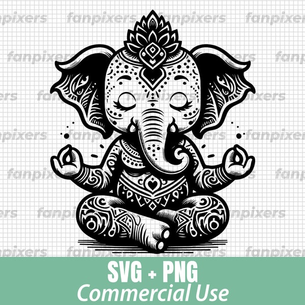 Yoga Elephant SVG PNG, Elephant Svg, Cute Elephant Svg, Meditation svg, SVG Files for Cricut, Commercial Use, Instant Digital Download