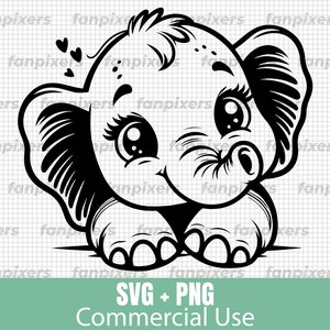 Cute Baby Elephant Peeking SVG and PNG, Files for Cricut, Commercial Use, Digital Download, Adorable Elephant Clipart