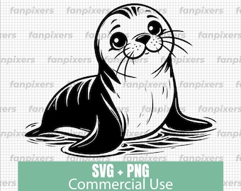 Cute Sea Lion SVG and PNG, perfect for Commercial Use, Digital Download for t-shirts, stickers, vinyls, and DIY projects.