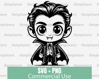 Schattige Chibi Dracula SVG en PNG voor commercieel gebruik. Perfecte digitale download voor T-shirts, stickers, vinyl, doe-het-zelfprojecten en meer!