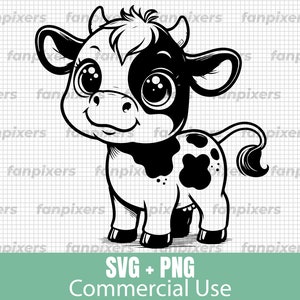 Niedliche Kuh SVG und PNG für kommerzielle Nutzung, perfekt für digitalen Download, Aufkleber, T-Shirts, DIY-Projekte und mehr.