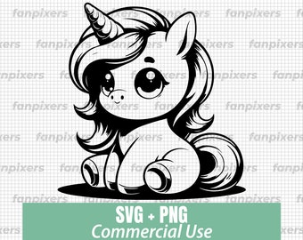 Baby Unicorn Outline SVG Cut File for Cricut Silhouette Magical Cute ...