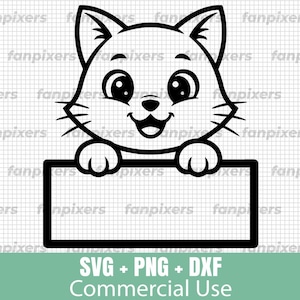 Split monogram design of a cute peeking cat in black and white, available in SVG, PNG, and DXF formats for digital crafting, vinyl cutting, and commercial use.