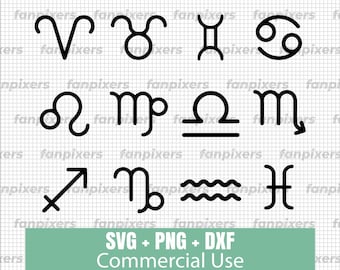 Zodiac Symbols SVG Bundle: Astrology Star Signs Clipart (Digital Download)