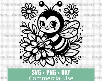 Floral Bee SVG, PNG, DXF, Commercial Use (Digital Download)