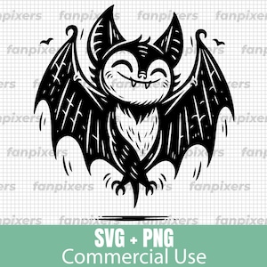 Happy Bat SVG and PNG, perfect for Halloween crafts, DIY projects, Commercial Use, Digital Download, stickers, shirts, and more.