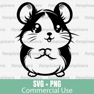 Hamster mignon SVG et PNG, fichiers parfaits pour Cricut, usage commercial, téléchargement numérique, autocollants, vinyles, pages à colorier.