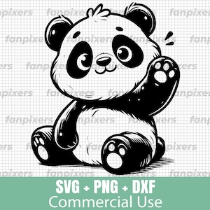 Cute Panda SVG, PNG, and DXF - Adorable panda waving clipart for digital download, commercial use, perfect for crafting, Cricut, and more!