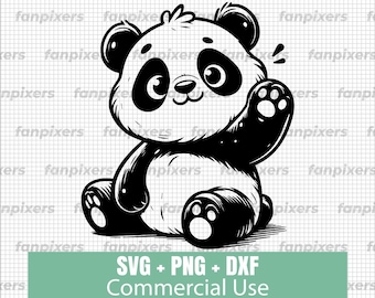 Cute Panda SVG, PNG, and DXF - Adorable panda waving clipart for digital download, commercial use, perfect for crafting, Cricut, and more!