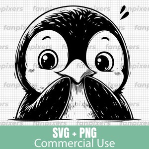 Schattige schattige pinguïn gluren SVG en PNG voor commercieel gebruik, digitale download, perfect voor doe-het-zelf-projecten, shirts, stickers
