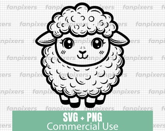 Cute sheep SVG and PNG files for Cricut, ideal for commercial use, DIY projects, and digital downloads.