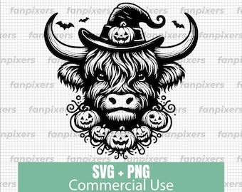 Halloween Highland Kuh SVG: Gruseliges Kürbis-Design (Digitaler Download)