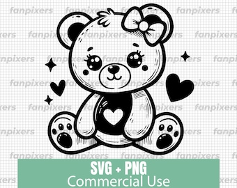 Teddybär SVG PNG Clipart, kommerzielle Nutzung (digitaler Download)