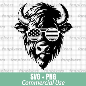 American Bison SVG PNG, Bison Svg, Cute Bison Svg, American Flag svg, SVG Files for Cricut, Commercial Use, Instant Digital Download