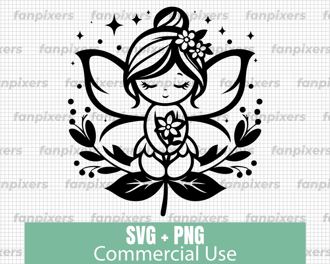 Adorable Cute Fairy on a Flower SVG and PNG, Perfect for Commercial Use ...