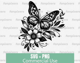 Flying Butterfly Flowers SVG and PNG, files for Cricut, commercial use, digital download, perfect for stickers, decals, and tattoos.