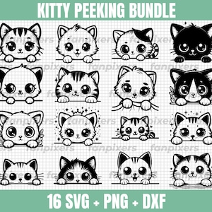 Kitty Peeking Bundle SVG PNG, Peeking Cat ClipArt, Kitty Outline SVG, Cat svg, Cat Cut File,Silhouette Cut File,svg Files for Cricut