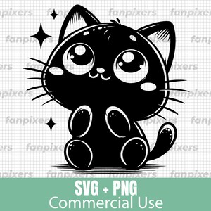 Baby Cute Black Cat sitting SVG and PNG, perfect for Commercial Use, Digital Download for crafting, t-shirts, stickers, and more!
