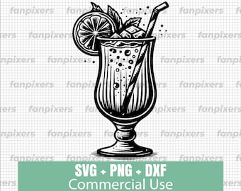 Elegant Cocktail SVG: Black and White Drink Clipart (Digital Download)