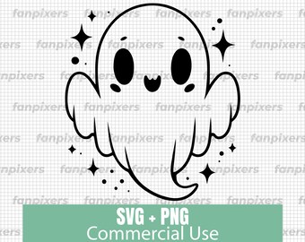 Cute Ghost SVG and PNG for Commercial Use. Perfect for Digital Download, DIY crafts, t-shirts, stickers, and more.